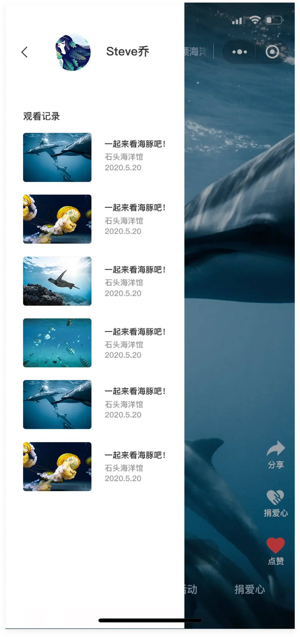 观看记录 · 列表视图